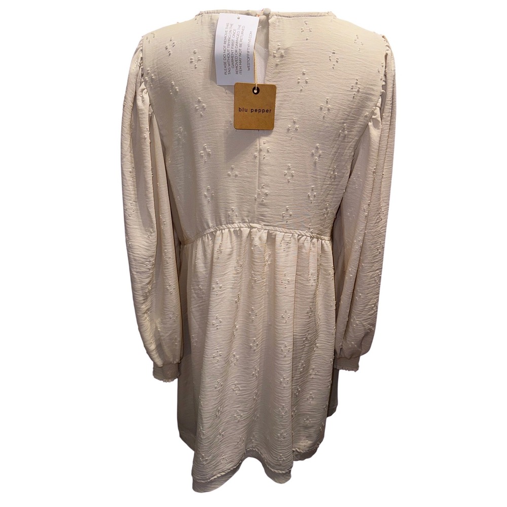 Blu Pepper Basic Love Dress Cream Swiss Dot Puff Sleeve Babydoll Mini Medium NEW - Picture 5 of 12